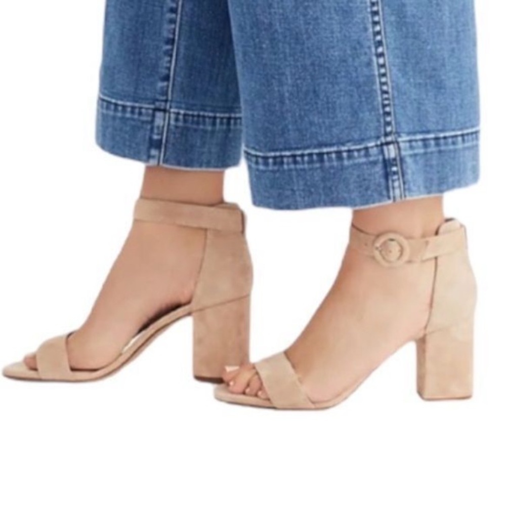 Madewell Regina Ankle Strap Sandal Cream Suede Block Heel Strappy Shoes Womens 9